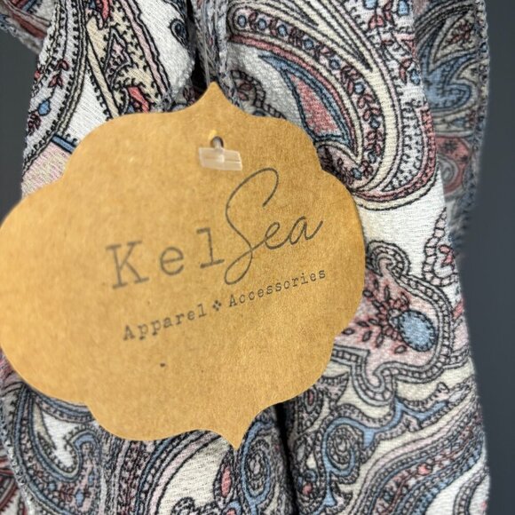 KELSEA Apparel NEW Paisley Ruffle Short Sleeve Cardigan Womens M Ivory Pink - Picture 6 of 6